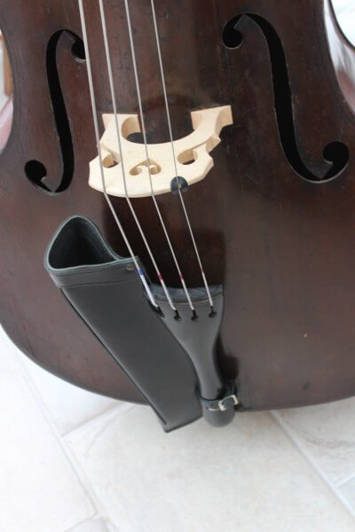 Black leather double bass bow quiver fitted