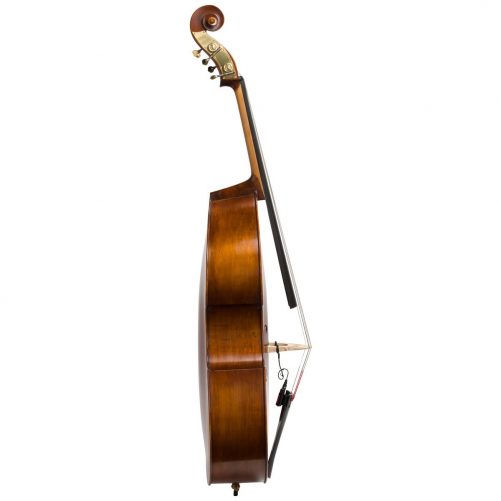 Side view of Eastman VB105 double bass fitted with an adjustable bridge and Spirocore strings