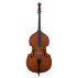 Front view of the Bass Bags Workshop Maiastru double bass with solid spruce top and solid maple back and ribs.