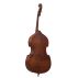 Side profile of the Bass Bags Workshop Maiastru double bass showing the rib depth and body shape.