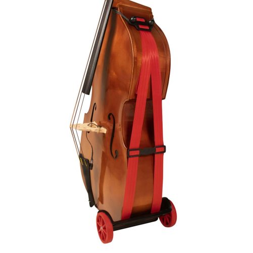 RC Williams Bass Buggie Fitted to Double Bass RC Williams Bass Buggie attached to the back of a double bass for safe transport.